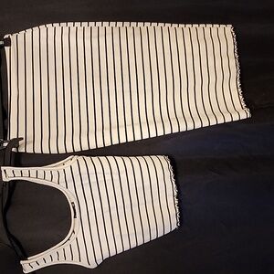Striped black and white two-piece pencil skirt set